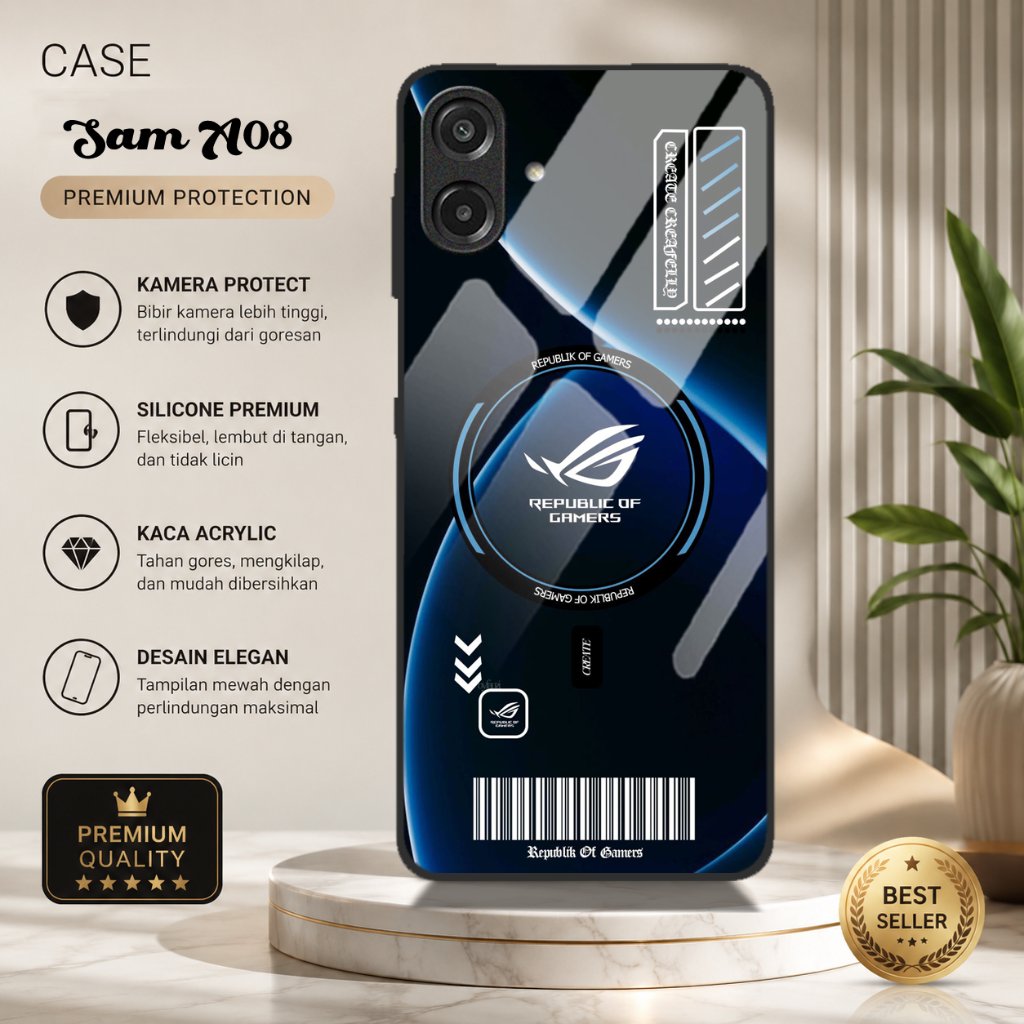SAMSUNG เคสกระจกเคลือบเงาสําหรับSamsung A08 ซิลิโคนล่าสุดHPสําหรับSamsung A08 Softcase hpสําหรับSams