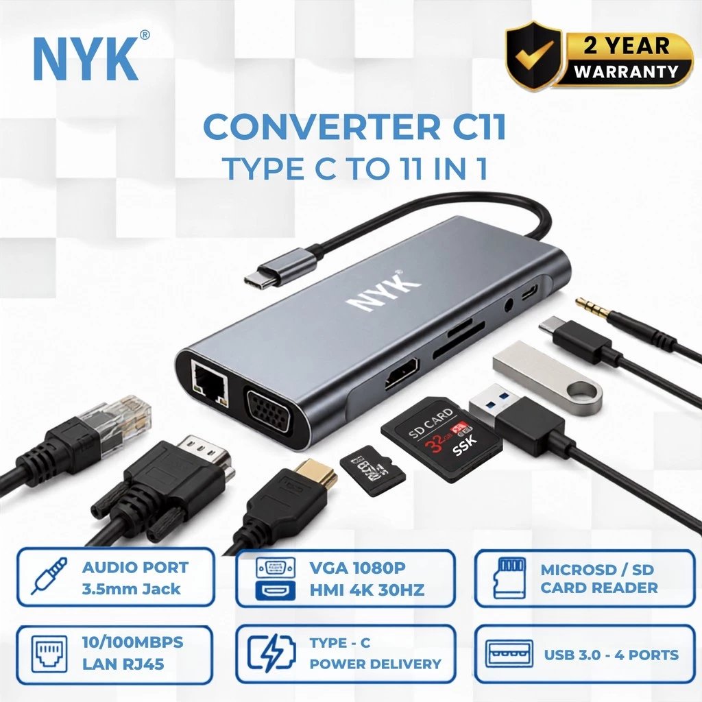 NYK USB HUB ประเภท C OTG 11 ใน 1 C11 สําหรับ iOS Windows Macbook Linux โทรศัพท์สมาร์ททีวีแล็ปท็อป