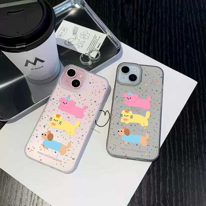 Ultra Thin น่ารัก Puppy Cat สําหรับ iPhone 17 16 15 14 13 12 11 Pro Max Air Plus Slim Softcase ฝาครอ
