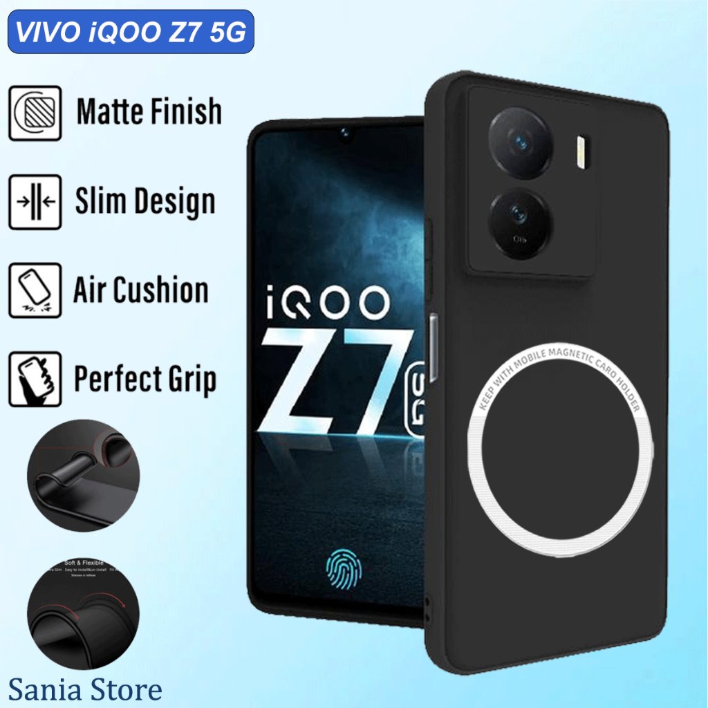 เคส Vivo iQOO Z7 5G เคส Softcase สีดําด้านล่าสุดพร้อมวงแหวนแม่เหล็กสีขาว