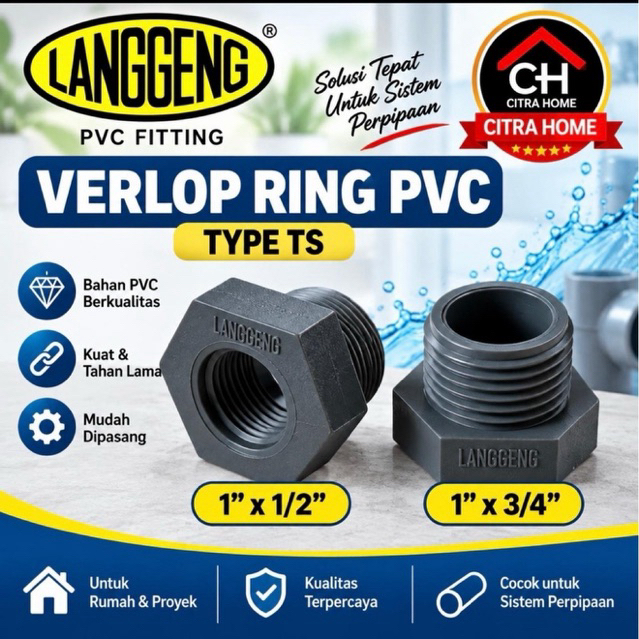 Langgeng Verlop Ring PVC 1 x 3/4 Quarter & 1 x 1/2 Quarter ราคา 1 ชิ้น