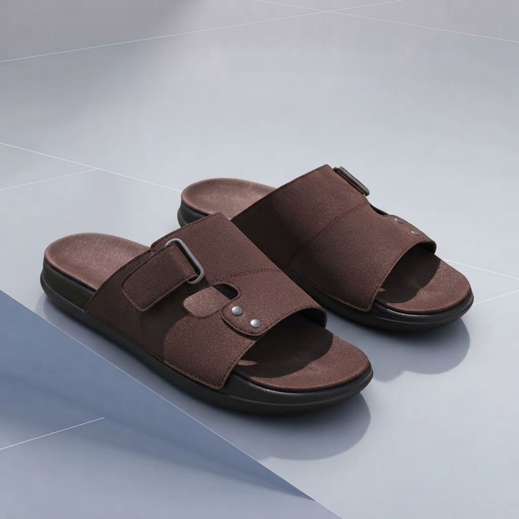Navara Footwear - Mens Slip-On Nubuck Leather Brown Sandals - รองเท้าแตะกันลื่นอย่างเป็นทางการของผู้