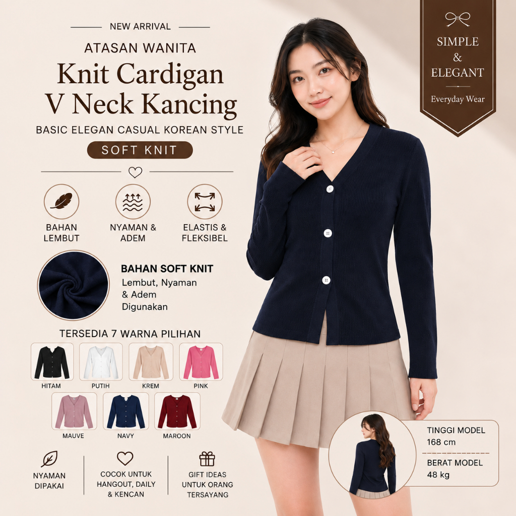 A2BP MR021 เสื้อคาร์ดิแกนถักผู้หญิง V คอปุ่ม Basic Elegant Casual สไตล์เกาหลี