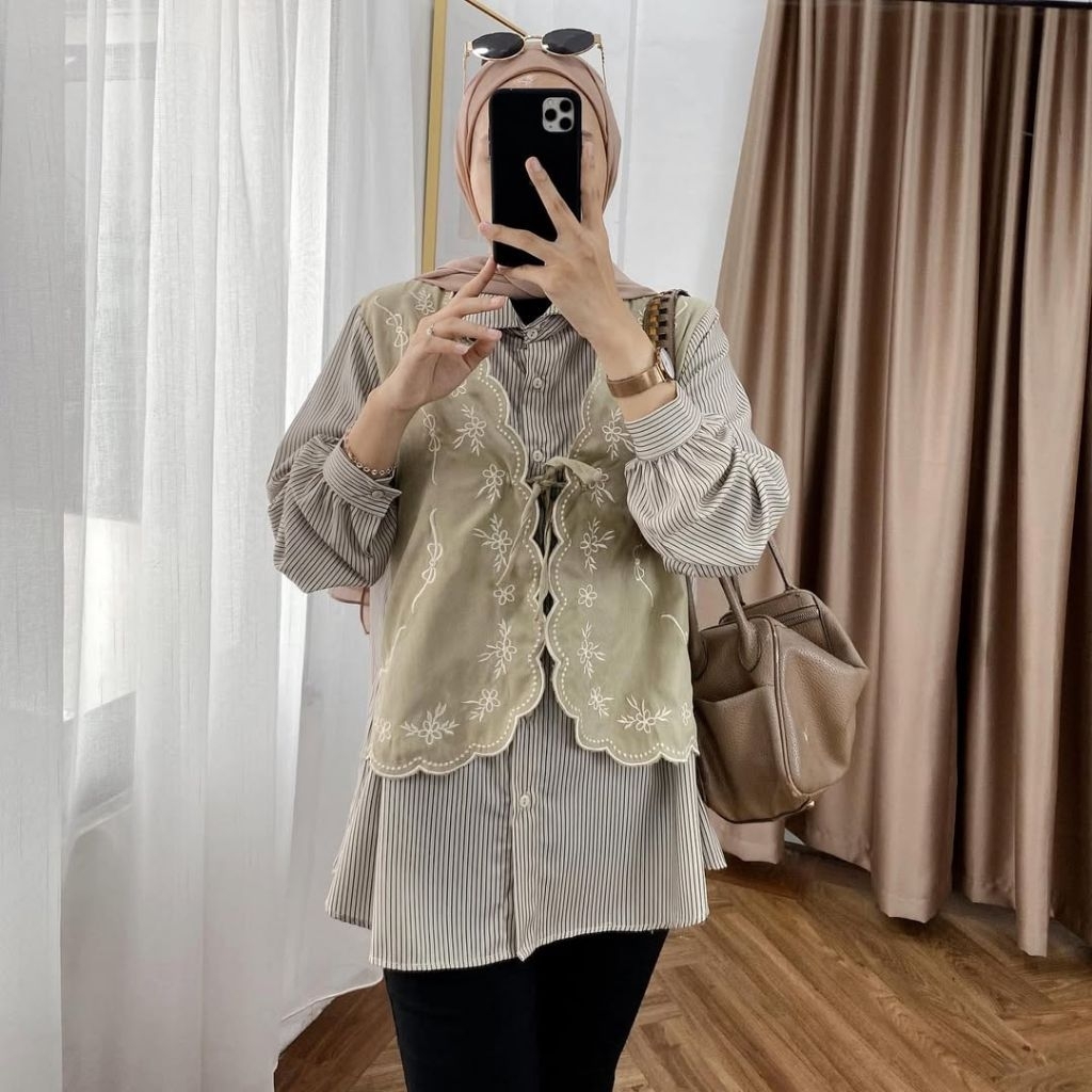 KATUN REISA BLOUSE ผ้าฝ้าย STRIPE VEST COMBINATION LINEN RAMI