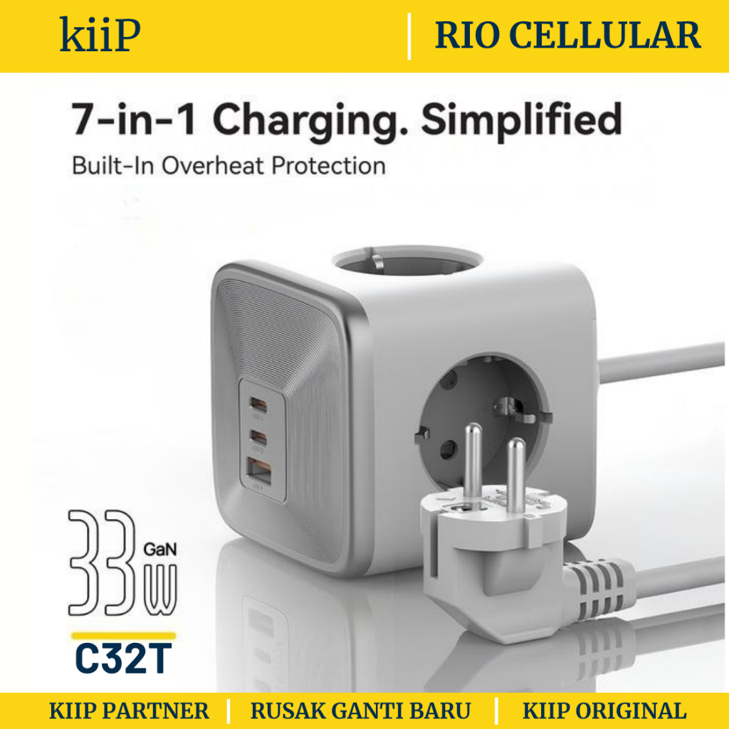 KiiP Charger Cube C32T Power Adaptor GaN 33W Fast Charging Adapter AC ซ็อกเก็ต 4000W พร้อมสาย 1.5M