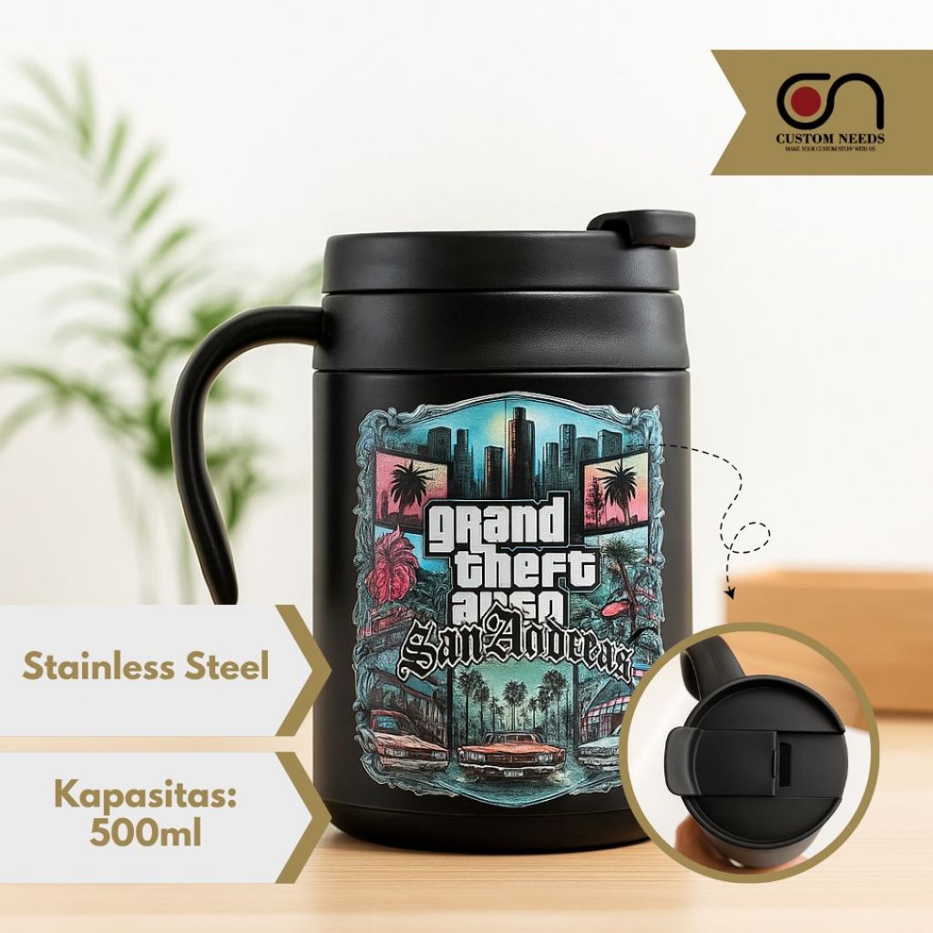 แก้วที่กําหนดเอง GRAND THEFT AUTO (SALAREAS) แก้วน้ําแก้วพิมพ์ลาย UV DTF HN59