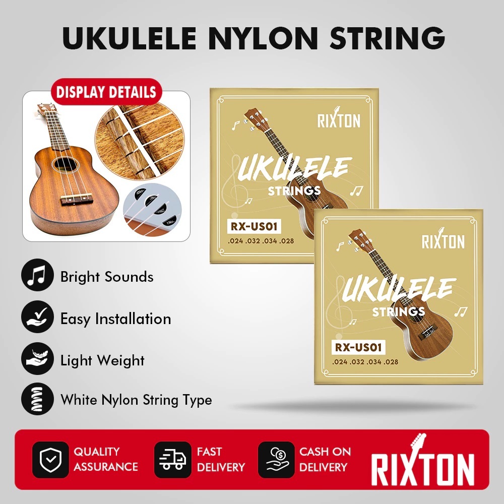 RIXTON ไนลอนสีขาว Ukulele String ชุด 4 ชิ้น U105 ไนลอน Ukulele String Soprano คอนเสิร์ต Tenor Ukulel