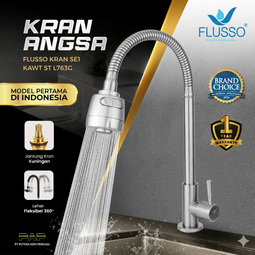 Flusso ก๊อกน้ําหงส์แบบยืดหยุ่นสแตนเลส sus304 หัวใหญ่ S 608