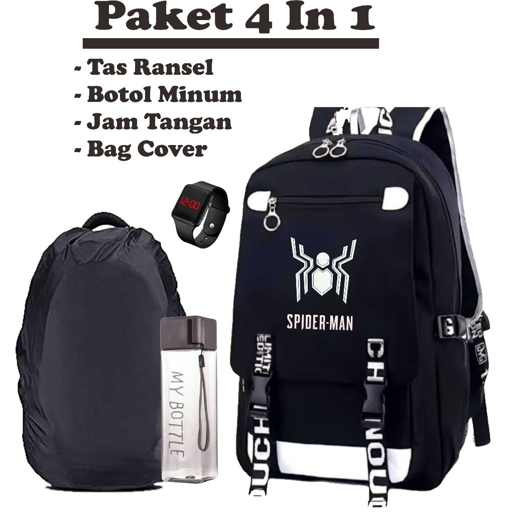 กระเป๋าเป้สะพายหลังแฟชั่นเกาหลี 4-in-1 สําหรับเด็กที่มีภาพโลโก้พรีเมี่ยม SPIDERMAN Tom Holland