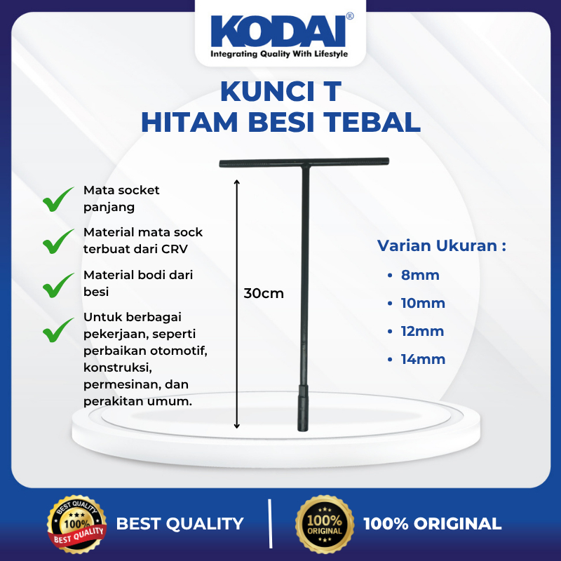 KODAI เหล็กสีดํา T-Wrench ความหนา 8 มม. 10 มม. 12 มม. 14 มม. / คุณภาพสูง T-Sock ประแจ