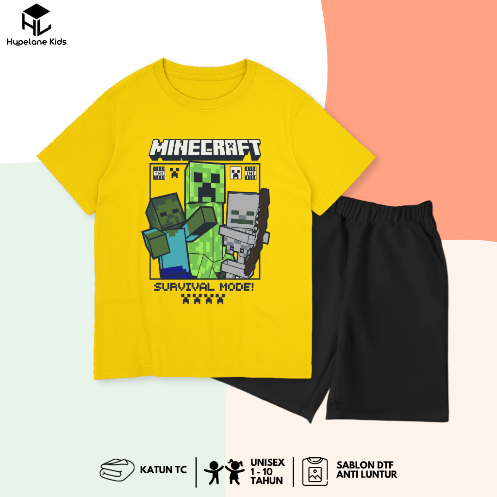 Minecraft Survival Game Character Boys Distro T-Shirt Set อายุ 1 - 10 ปี - PB