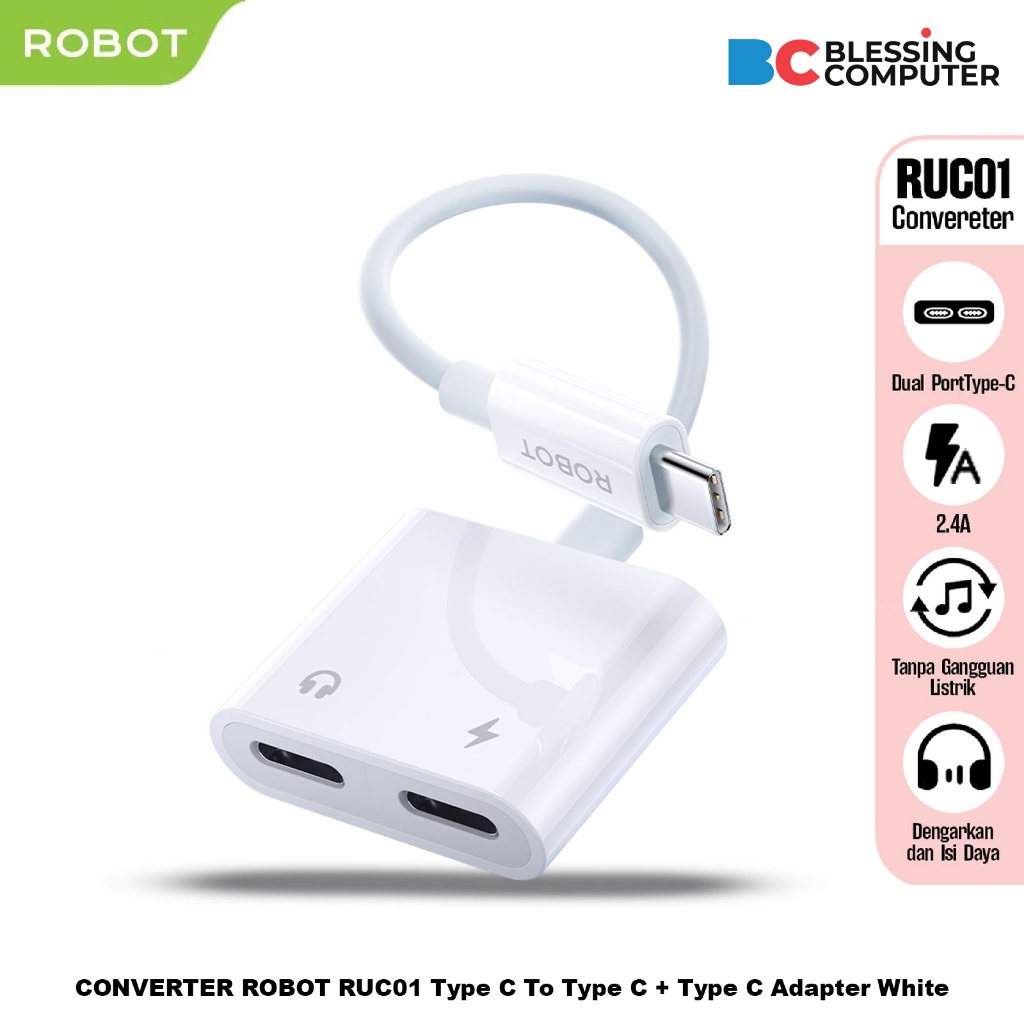 CONVERTER ROBOT RUC01 Type C ถึง Type C + อะแดปเตอร์ Type C สีขาว