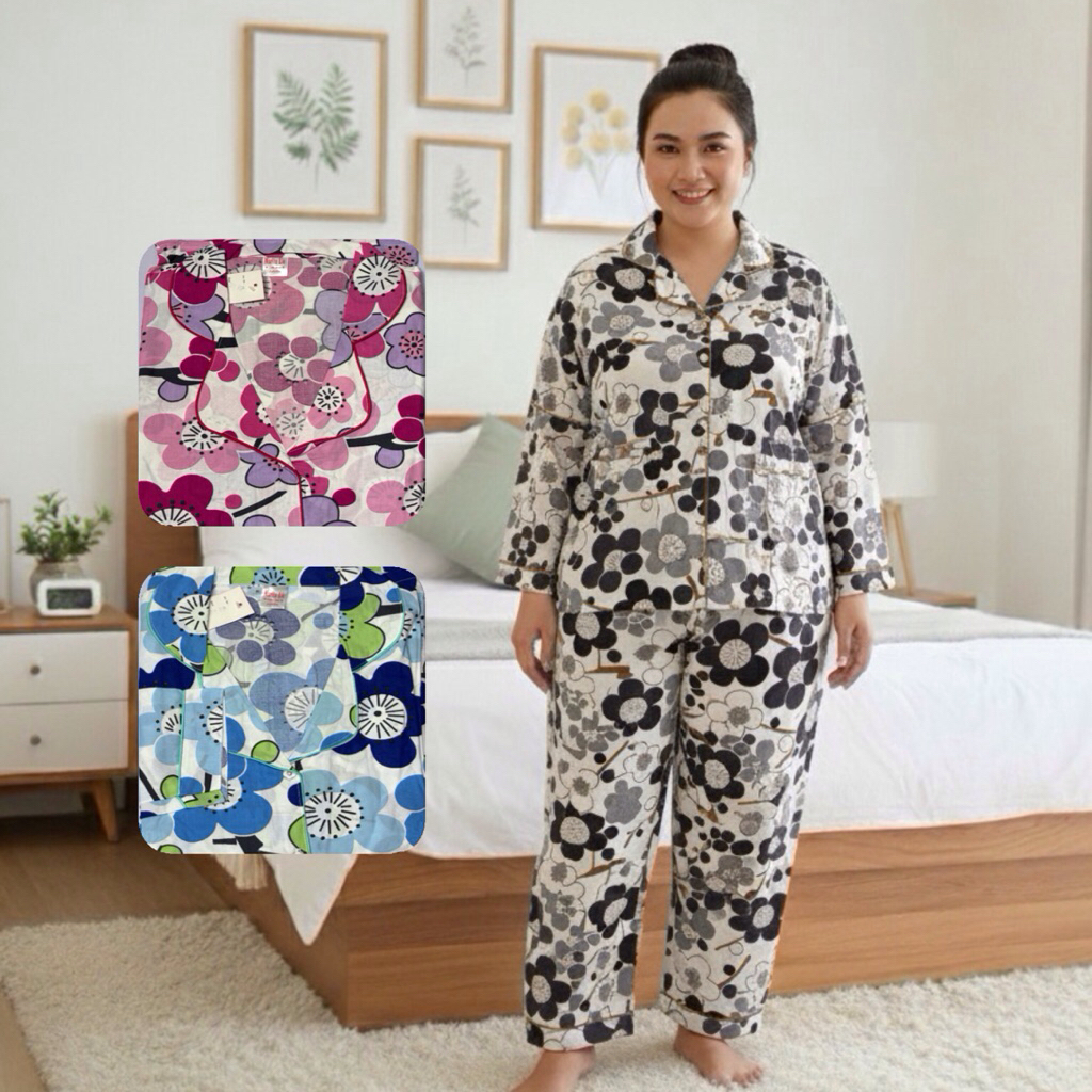 KATUN Jumbo Cotton ชุดนอนสตรียาว [COZY DAY] กระดุมเต็ม เย็นสบาย LD 120