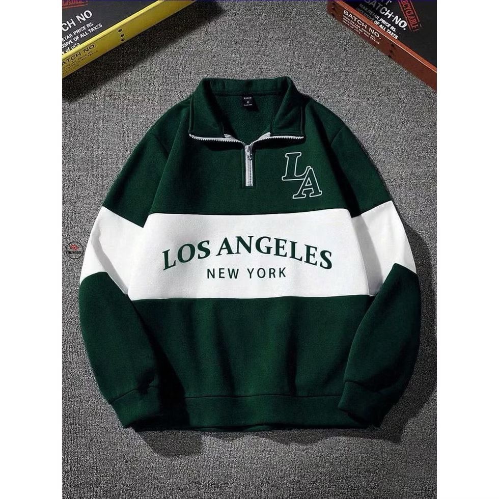 RUGBY HALF ZIPPER SWETER LOS ANGELES NEW YORK TWO TONE LAST UNISEX MENS WOMENS OUTHER SWETER