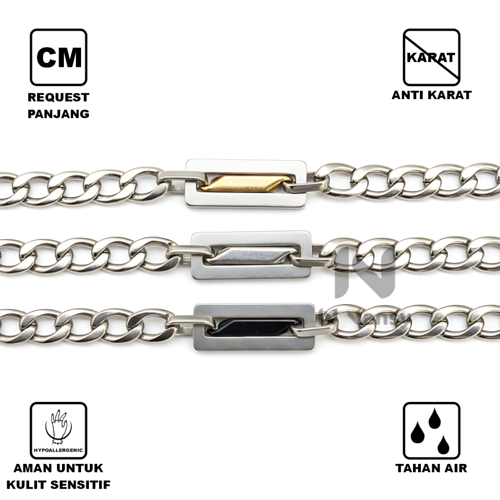 Gelang Pria Wanita Stainless Steel Premium Anti Karat Tahan Air | Gelang Rantai Tebal Warna Silver G