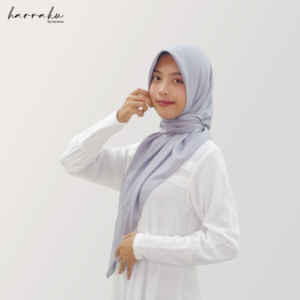 HARRAKU Plain Square Voal Hijab สีเทา Cement White Label