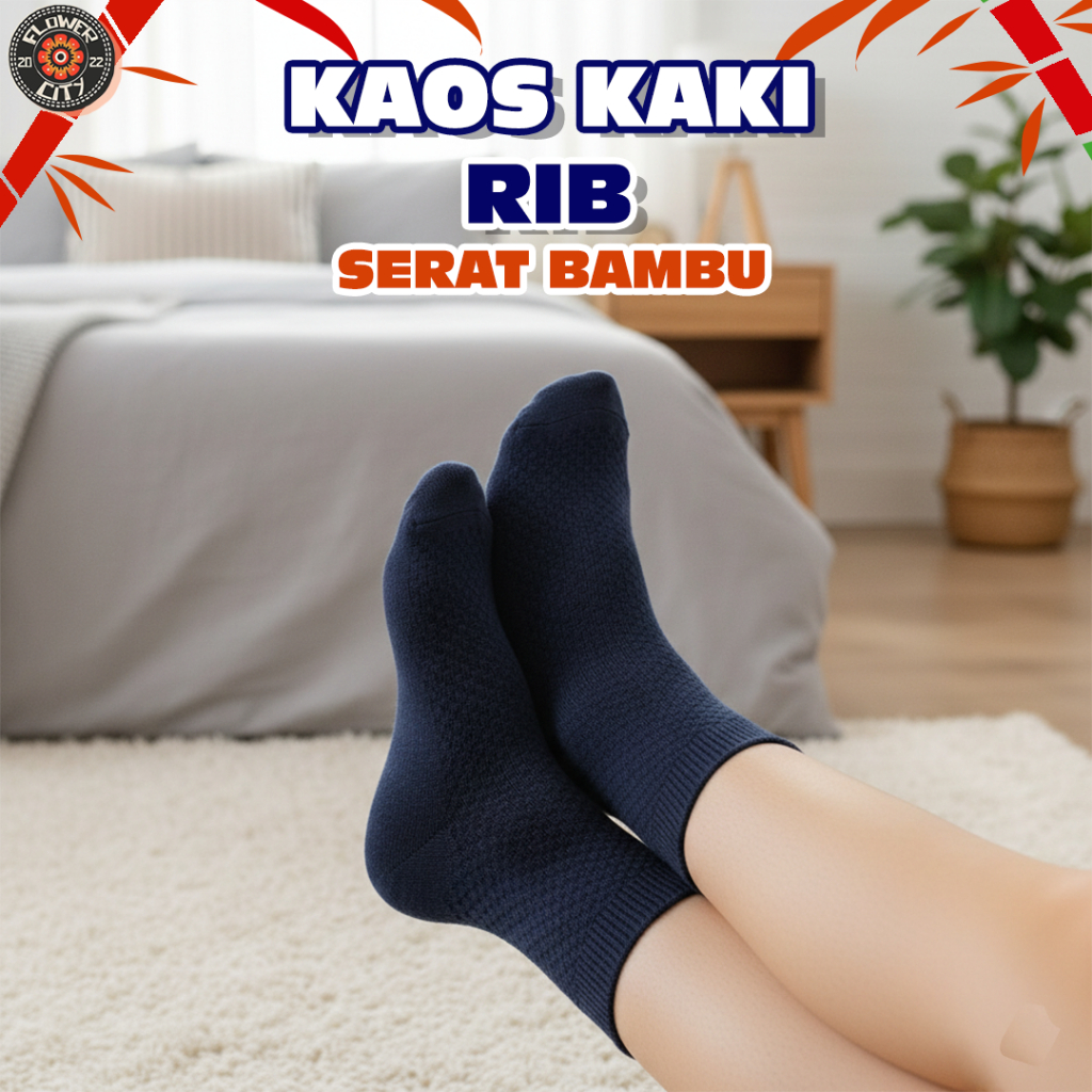 Bamboo RIB Socks - ถุงเท้าระบายใยไผ่ - Bamboo RIB คละสี - Flower.City
