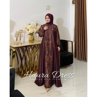Faraz Label - HAURA DRESS (TANPA HIJAB) Busana Muslim Wanita Arabian Armany Silk Dress Lebaran 2026 Gamis Raya Silk Printing