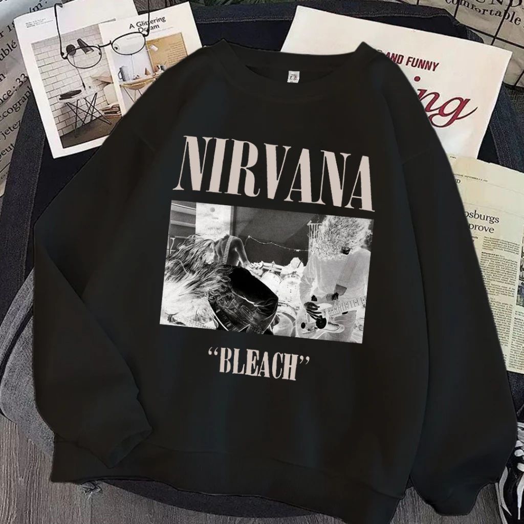 Street สไตล์ Unisex Crewneck เสื้อกันหนาว Nirvana Bleach Motif Hoodie ผู้ชายผู้หญิง Vistaterry วัสดุ