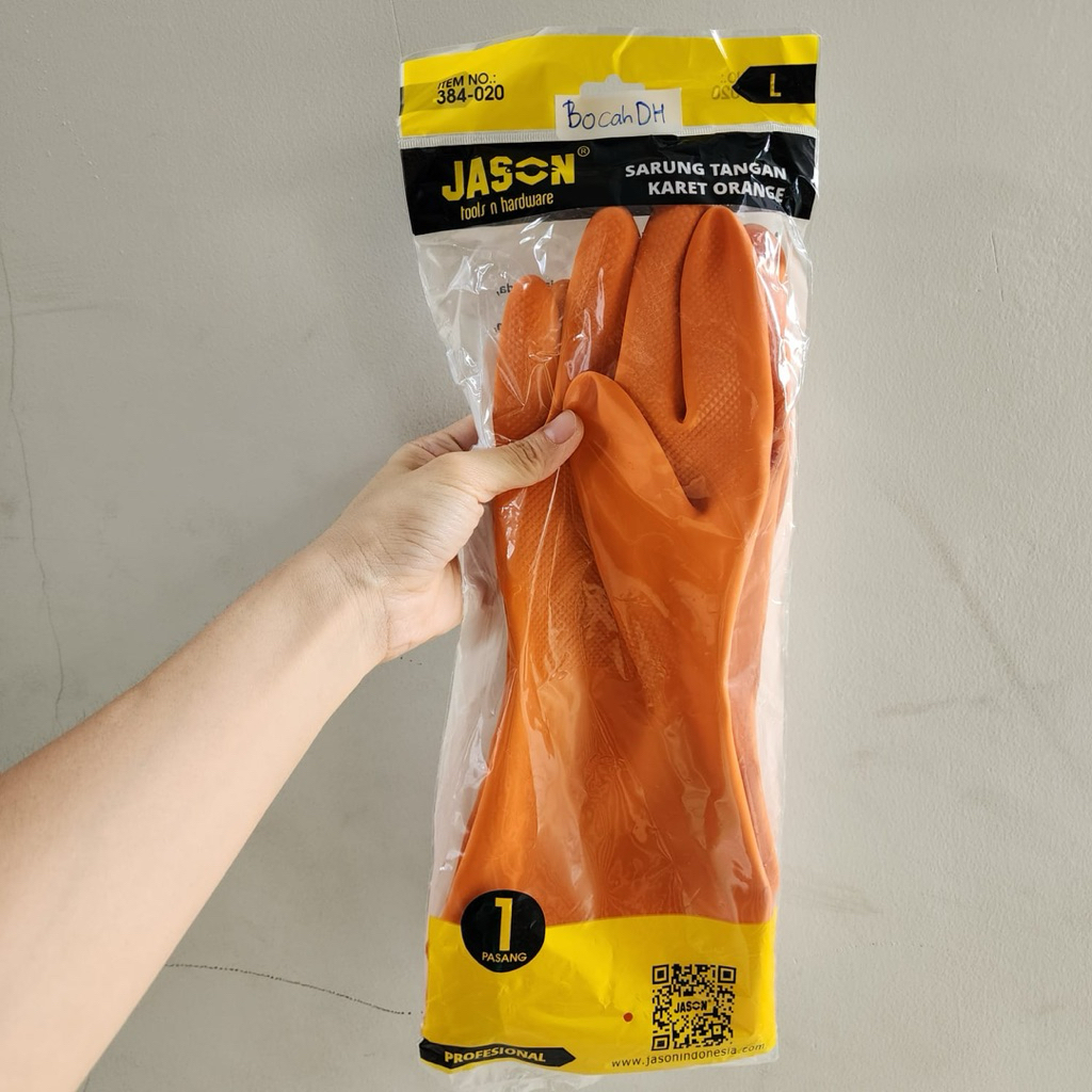 JASON LARGE BRAND ถุงมือยางสีส้ม
