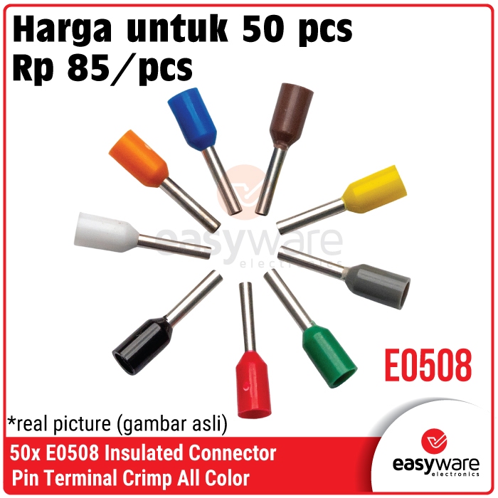 50pcs Crimp Terminal E0508 VE0508 Skun ฉนวน Ferrules Terminal Block สาย Skewer Skun สาย Ferrules 0.5