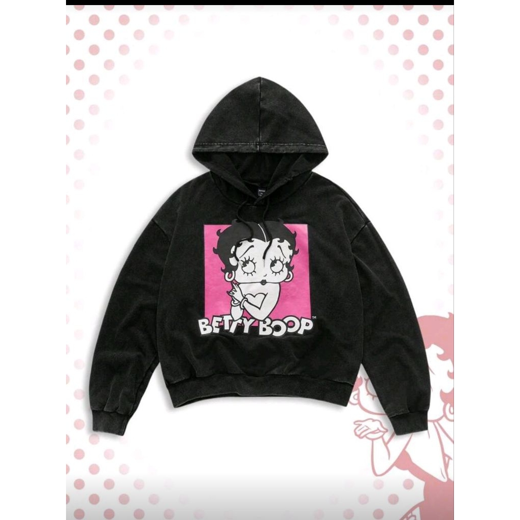 ROMWE MEN Betty Boop | ROMWE Mens Cartoon Figure & Letter Graphic Dropped Shoulder Loose Drawstring 