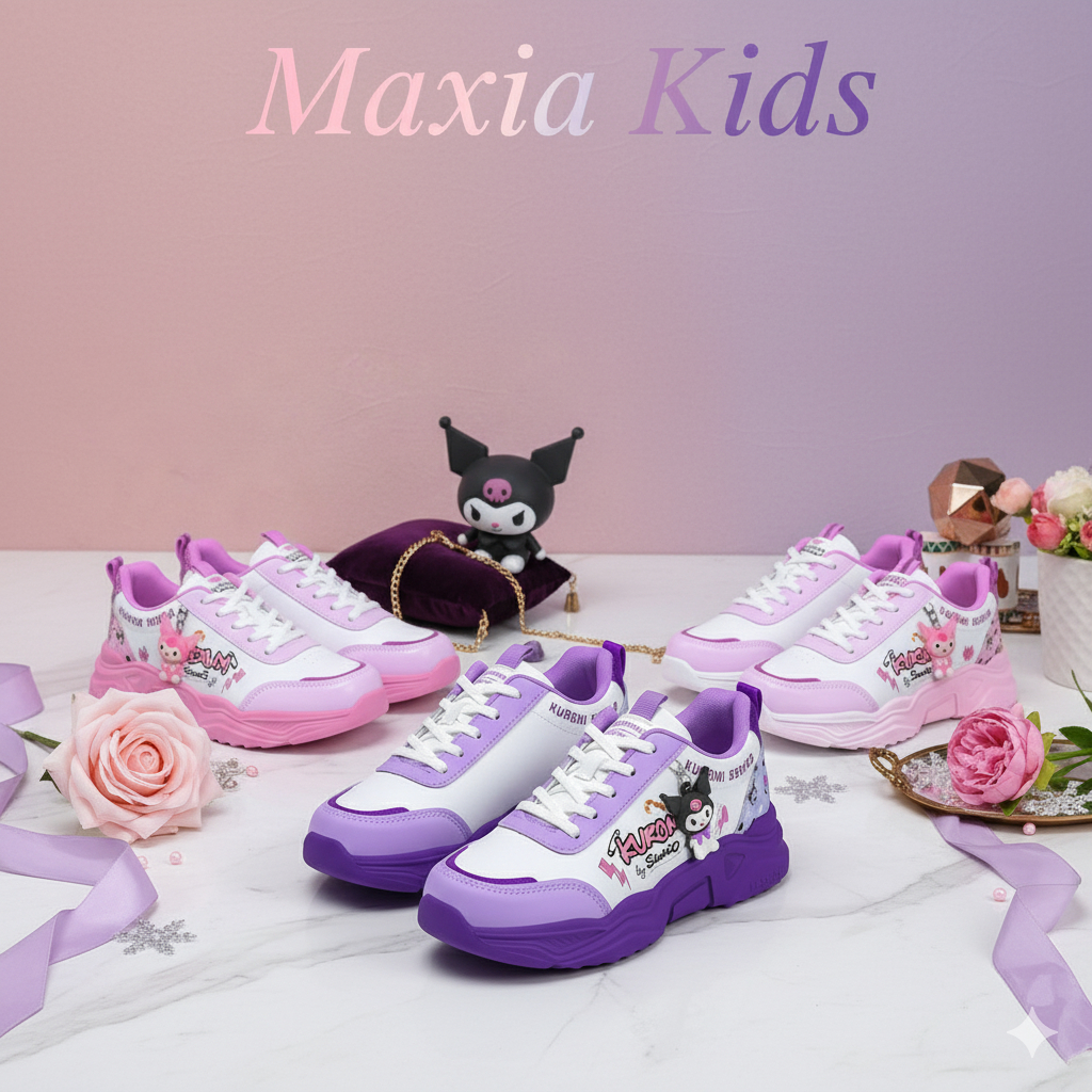 รองเท้าเด็กผู้หญิงก่อนวัยเรียน อนุบาล ประถม คุณภาพนําเข้า ตัวละคร viral KUROMI ล่าสุด motif