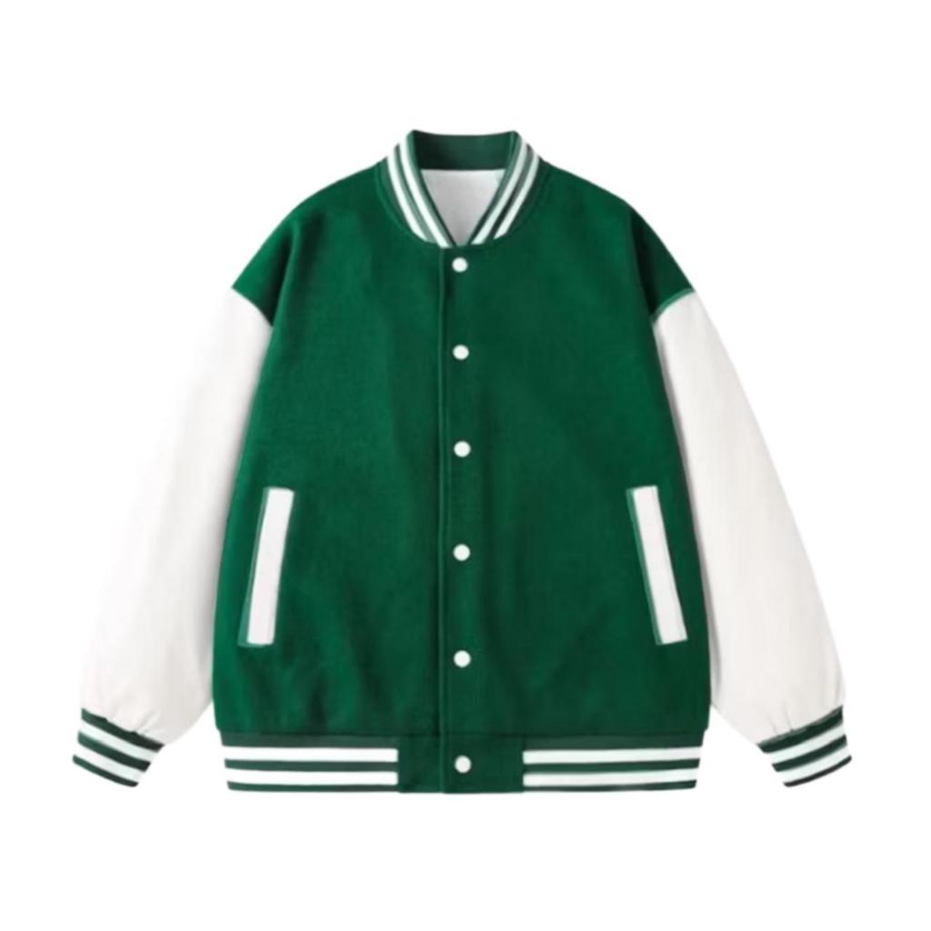 Varsity Baseball Plain Button Unisex Basic Jacket สไตล์เกาหลีสุดเท่