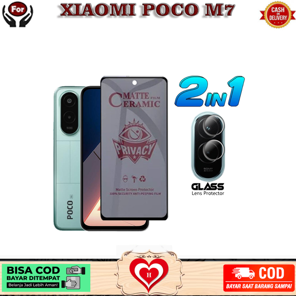 2IN1 กระจกนิรภัยความเป็นส่วนตัว XIAOMI POCO M7 Bonus เลนส์กล้อง