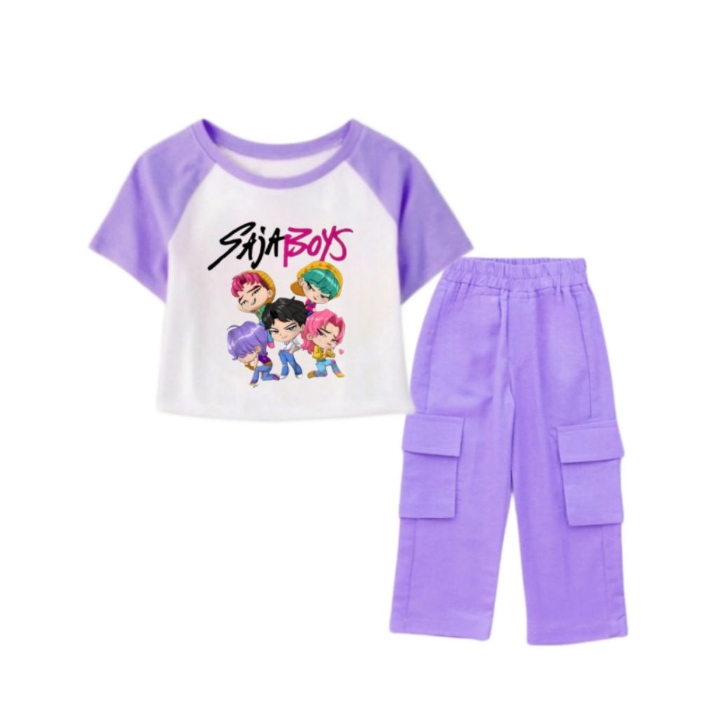 ชุดเสื้อและกางเกงคาร์โก้สําหรับเด็กผู้หญิงพร้อมรูปภาพเท่านั้น BOYS KPOP DEMON HUNTER