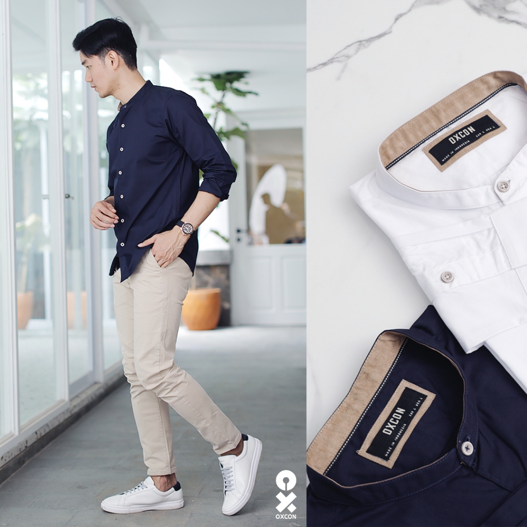 KEMEJA OXCON เสื้อคอปกผู้ชาย navy Suede koko