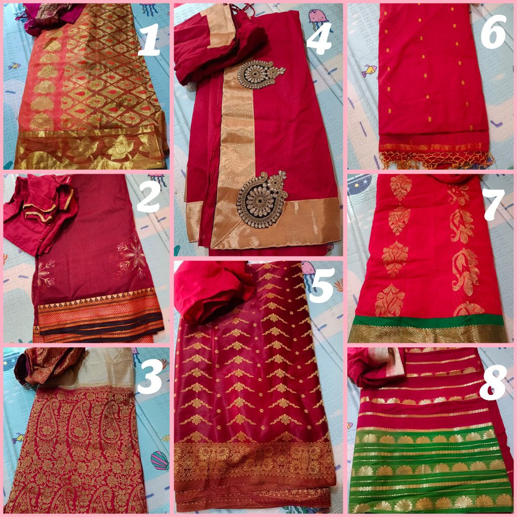 MERAH KATUN INDIAN CLOTHES/ RED WRAPPED SAREE/ SONGKET AND SATIN COTTON