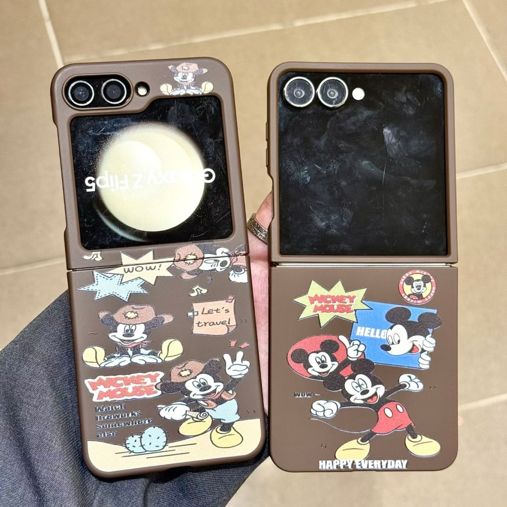 เคสใหม่ Samsung Zflip7 สีน้ําตาล Mickey Mouse Mickeymouse การ์ตูนพร้อมสายโซ่น่ารัก TPU ปลอก Hp สําหร