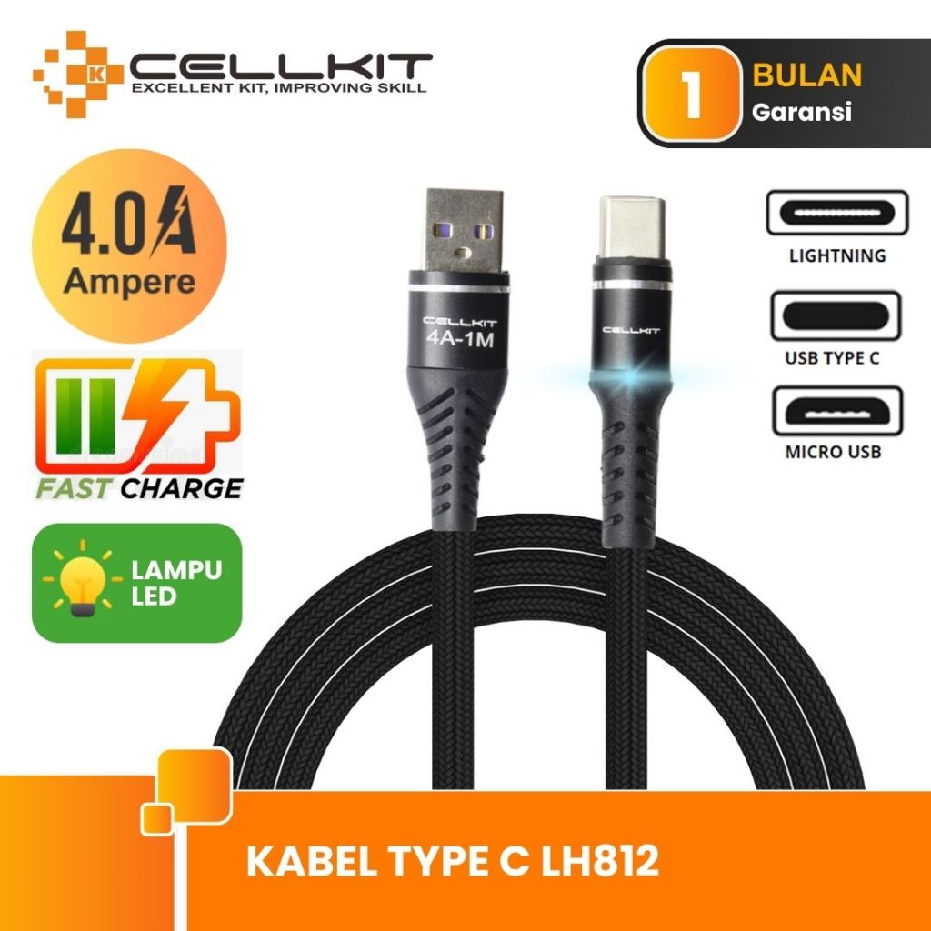 CELLKIT 4A USB Type C สายเคเบิลข้อมูล LED ชาร์จเร็ว 1M LH812 รับประกัน 30 วัน