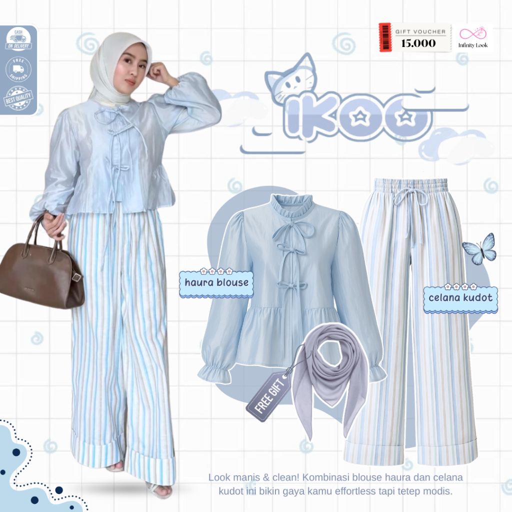 Ikoo One Set 2in1 ชุดสูทผู้หญิงสไตล์ลําลอง (ฮิญาบ + เสื้อ + กางเกง) อินเทรนด์สําหรับวัยรุ่น - LP 181