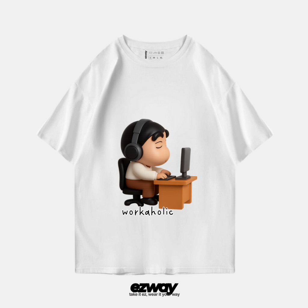 เสื้อยืด Ezway Oversize Shinchan Workaholic | เสื้อยืดโอเวอร์ไซส์ครอปเด็ก Unisex