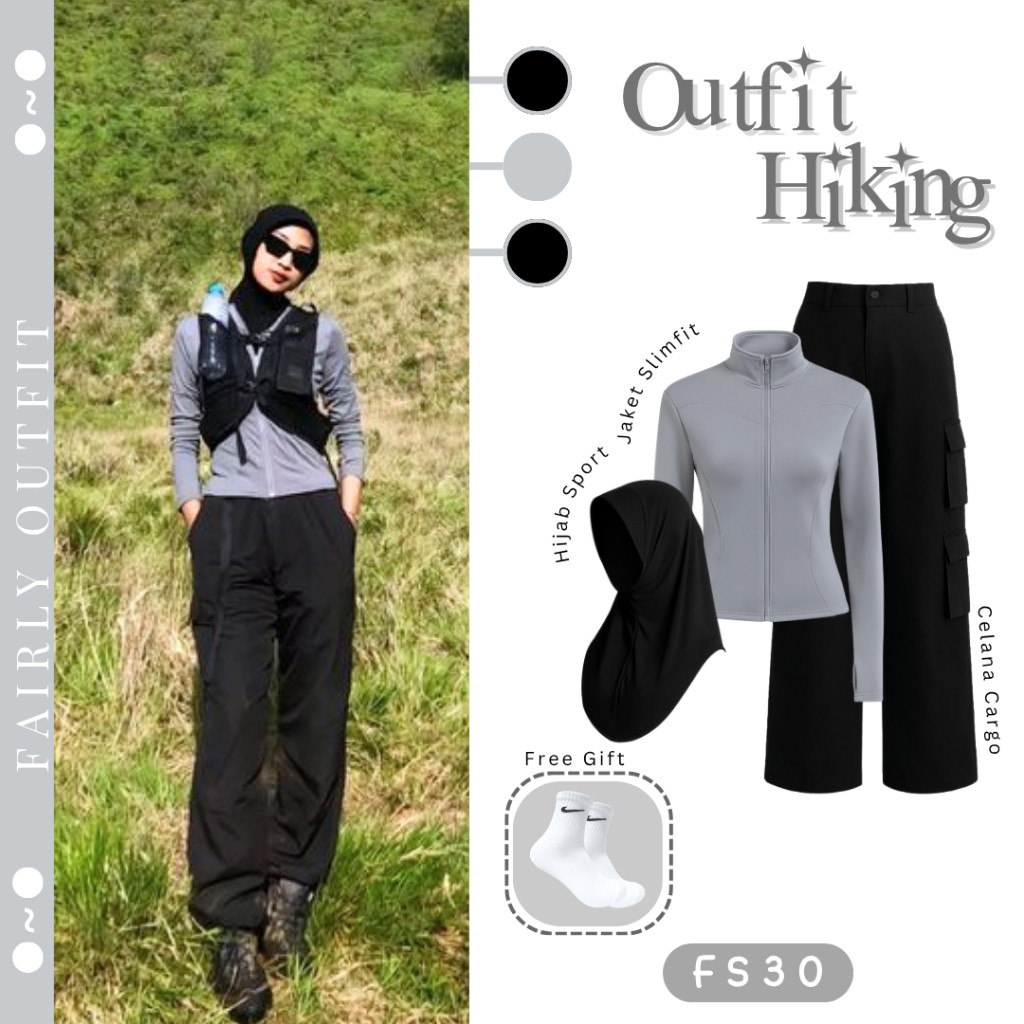 Hani One Set Hiking ล่าสุด (ฮิญาบ + ถุงเท้า + เสื้อแจ็คเก็ต + กางเกง) ชุดปีนภูเขาล่าสุด - FS30