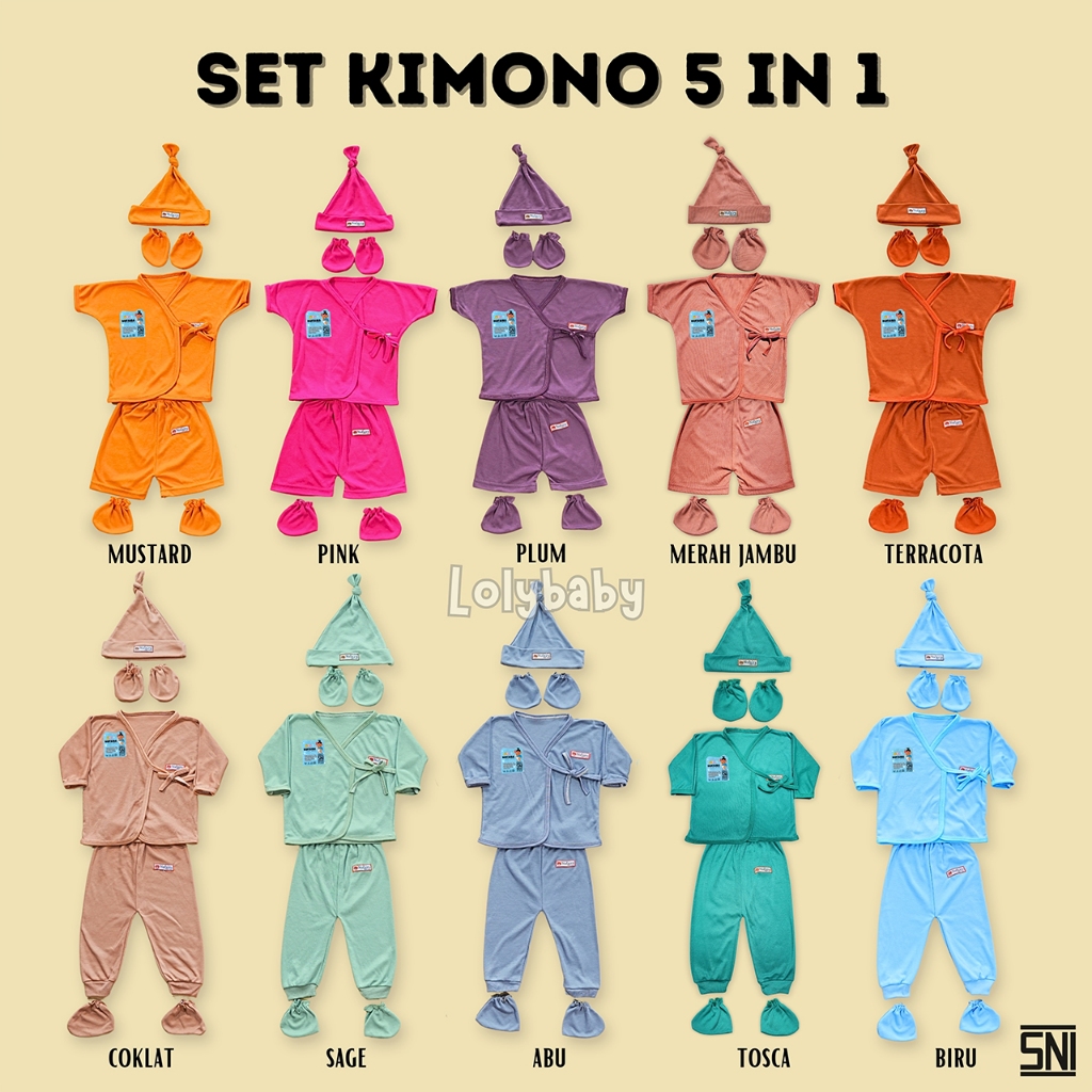 5 in 1 ชุดเสื้อผ้าเด็กกิโมโน Naira Baby SNI หมวกถุงมือและเท้า
