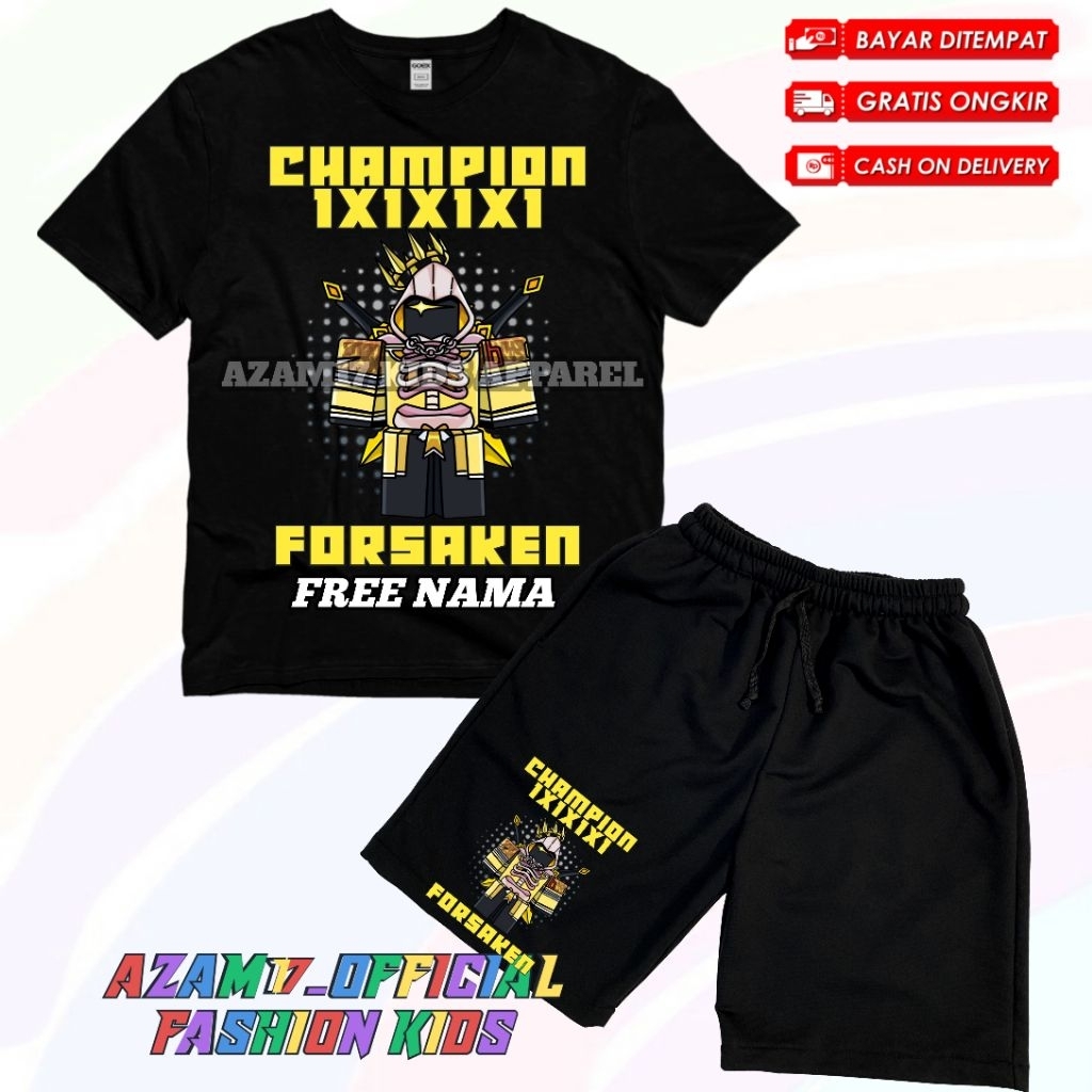 Champion Kids เสื้อยืดและกางเกงขาสั้น X1X1X1X Forsaken ชื่อฟรี/Roblox Forsaken Game Kids Boardshorts
