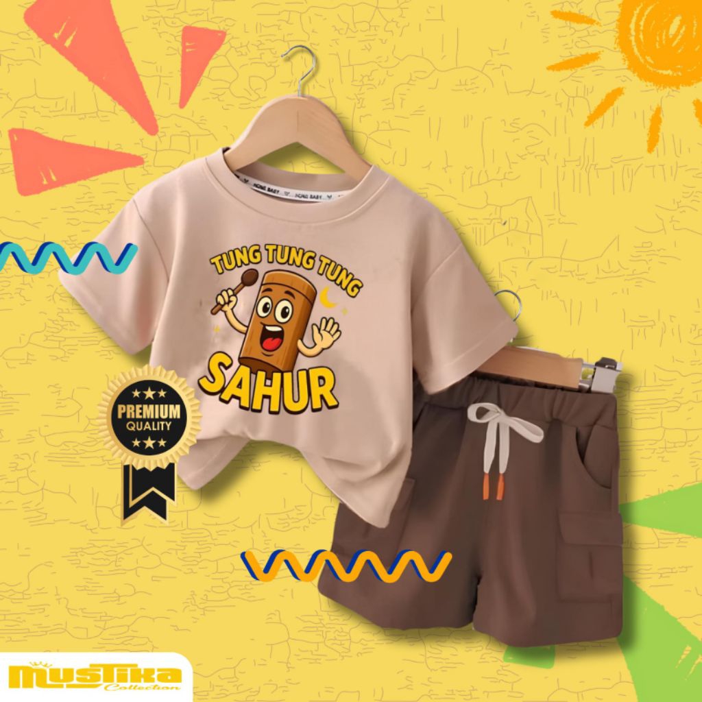 Anomali TUNG TUNG TUNG SAHUR ชุดกางเกงขาสั้นคาร์โก้สําหรับเด็กชายและเด็กหญิง อายุ 1-5 ปี