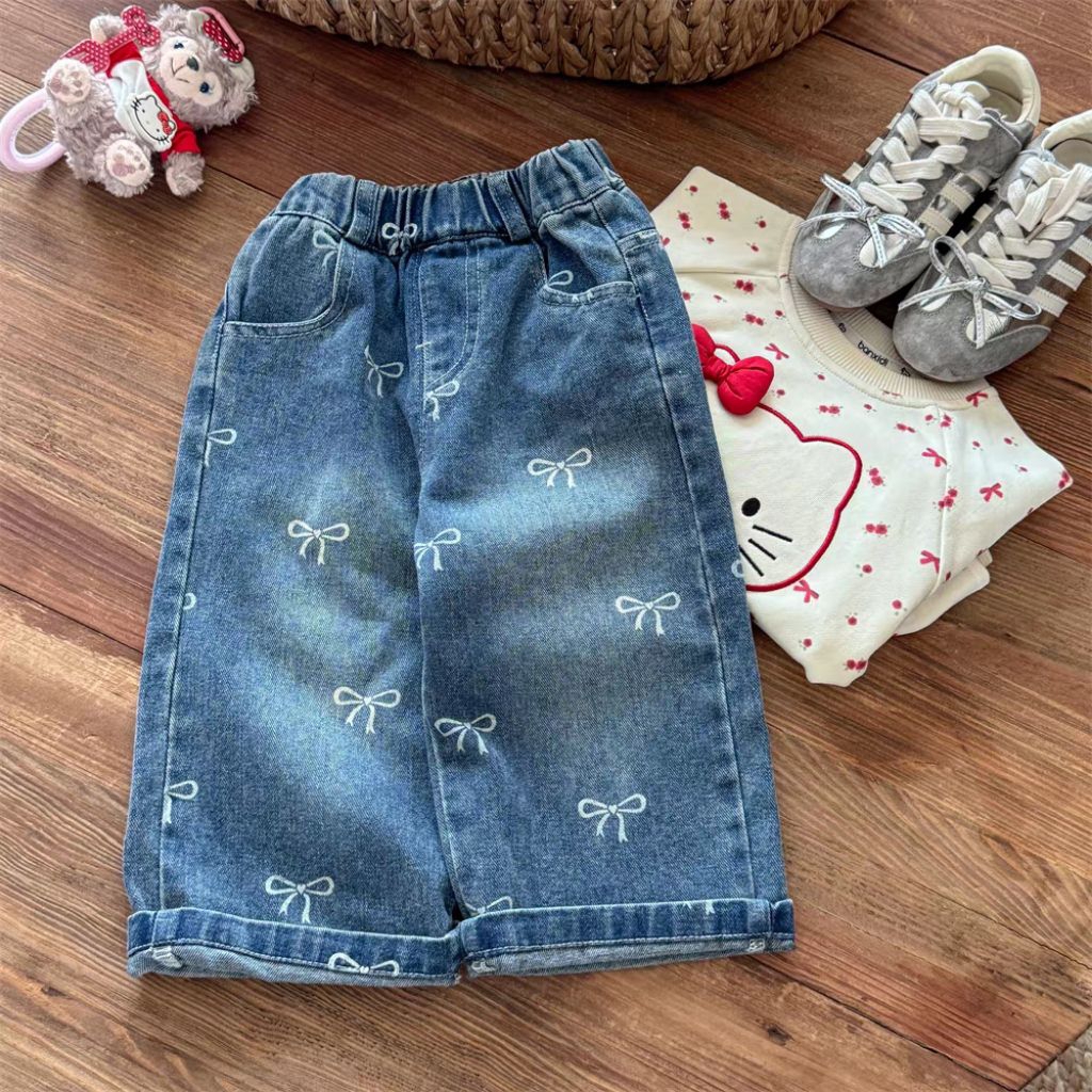 โบว์ยีนส์เด็กพรีเมี่ยม je ans สีฟ้าดั้งเดิม