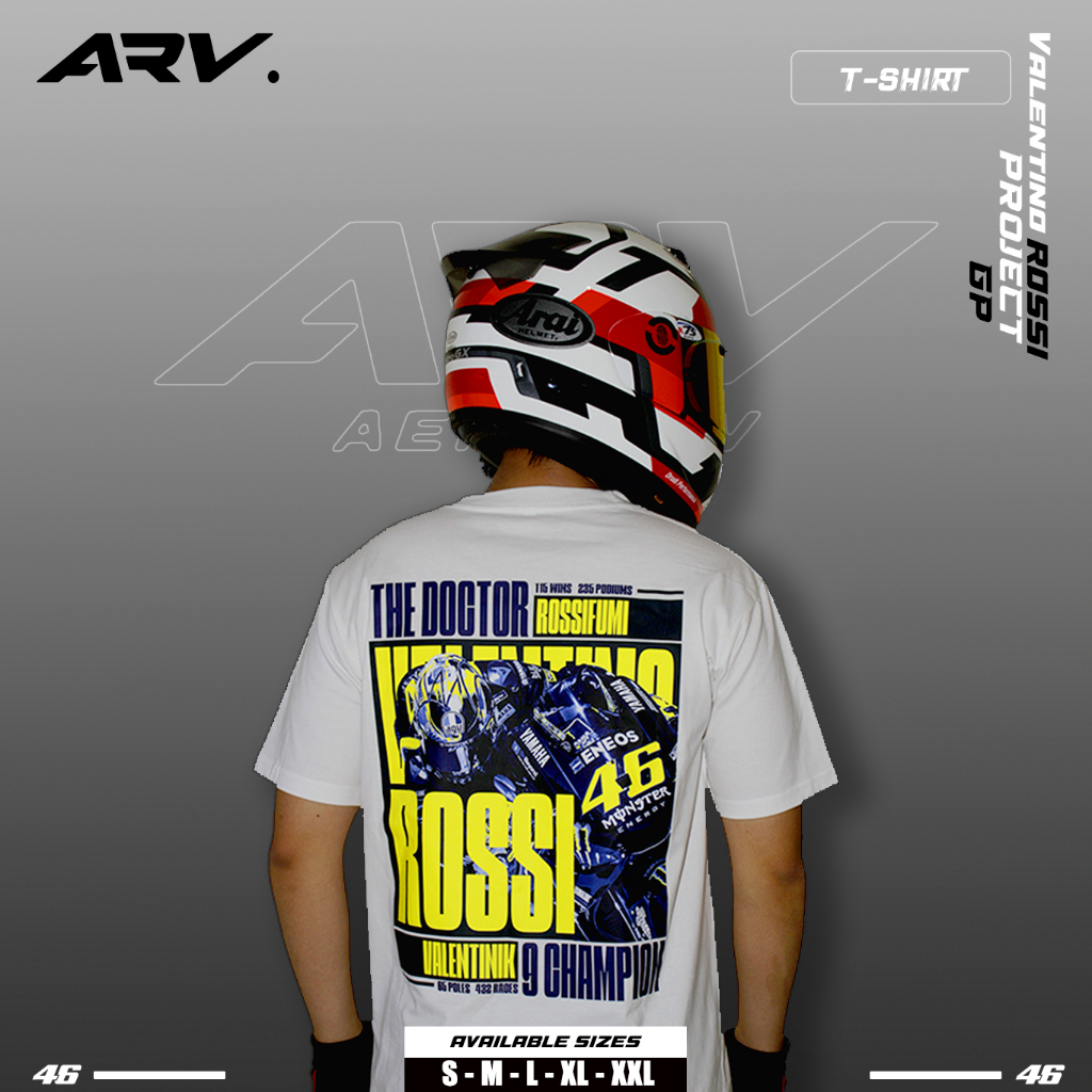 เสื้อยืดผู้ชาย Aerorev Project GP | เสื้อยืดมอเตอร์ไซค์ MotoGP ROSSI 46 | หวีฝ้าย 24ส
