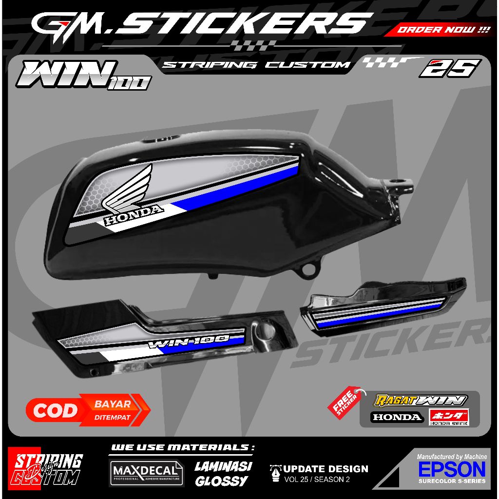 HONDA WIN 100 ORIGINAL HEXAGONAL MOTIF K53 สติ๊กเกอร์หลากหลายแถบ