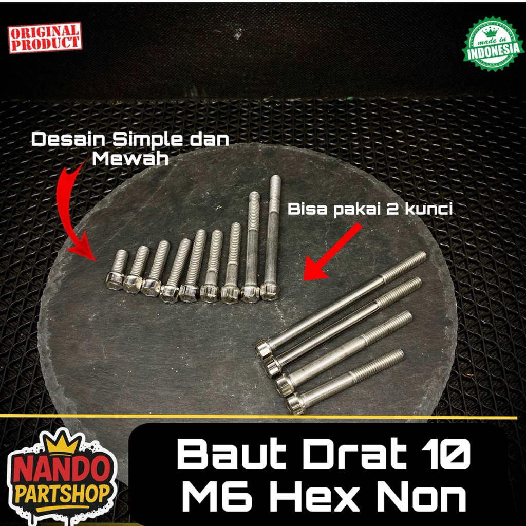 CNC สแตนเลสสตีลสลักเกลียว 2 ปุ่ม 10 M6 ประเภท HEX NON โดย Nando Partshop X TJ โรงงาน Handmade Probol