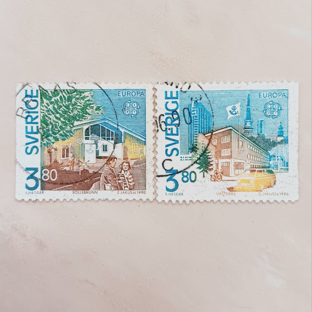 (AG) แสตมป์สวีเดน 1990 Europa (CEPT) 1990 - อาคารสํานักงานไปรษณีย์ - Sollebrunn Post Office/Vasteras