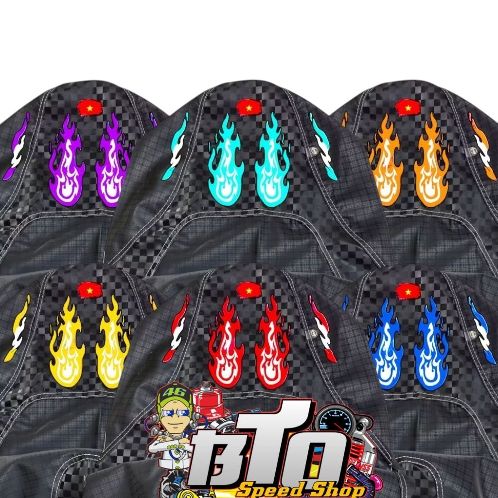ผ้าคลุมเบาะหนัง V3 Mix Carbon Chess Fire Motif V2 เวียดนามโลโก้สไตล์ Universal All Motorcycles ฟรีสต