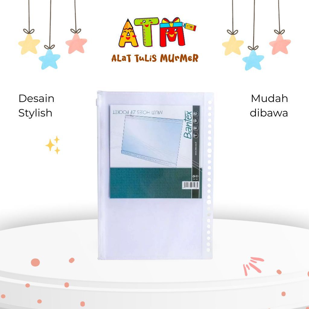 Pocket Zip File/BANTEX 8073 08 MULTIHOLES ZIP POCKET CLEAR B5 8073 08