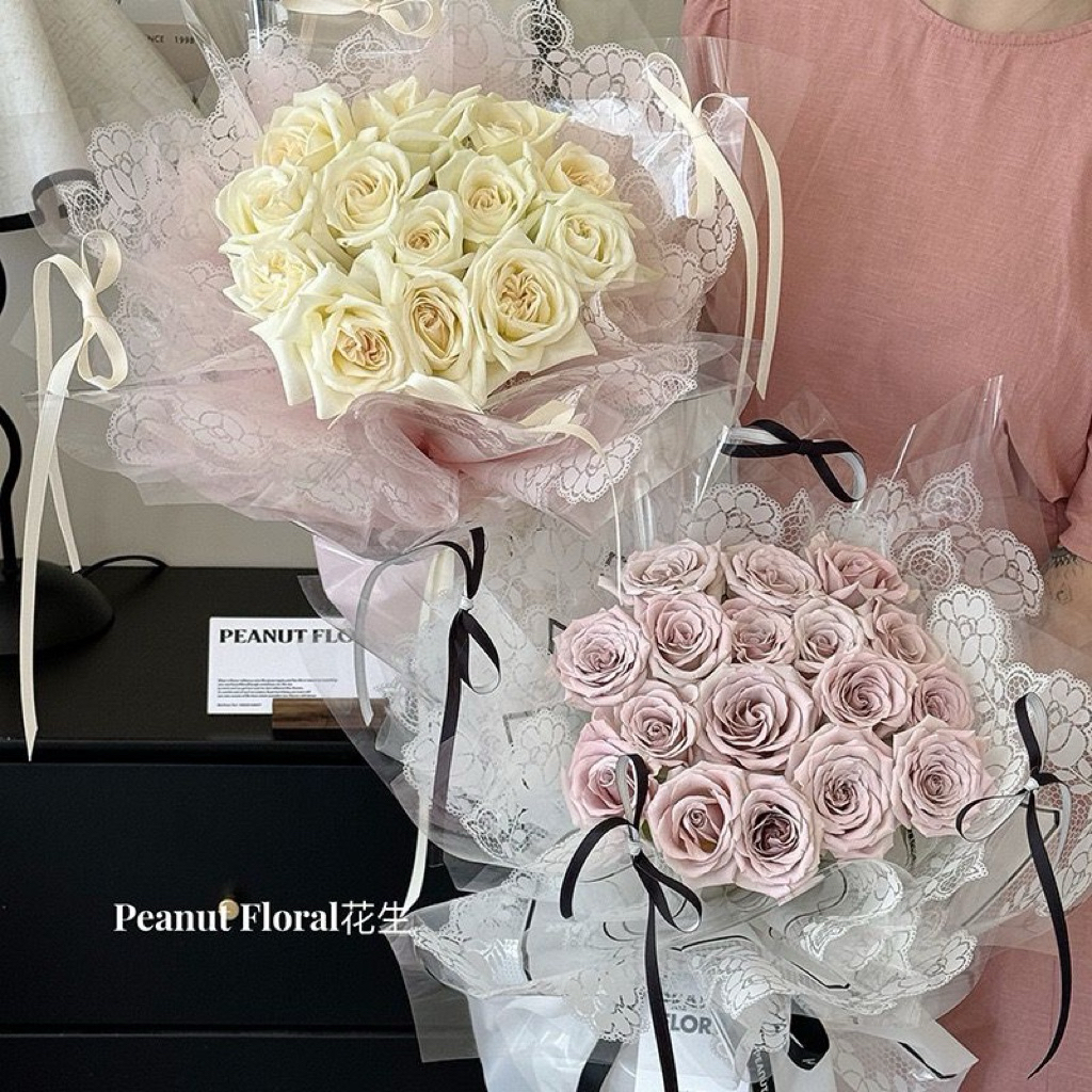 [1 แพ็ค] FLOWER WRAPPING PAPER CELLOPHANE FLOWER BOUQUET PAPER HAND BOUQUET ลูกไม้ดอกไม้ใหญ่