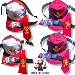 Paket Topi Dasi Ikat pinggang SD Setelan Perlengkapan Sekolah 1 set Cowok Cewek