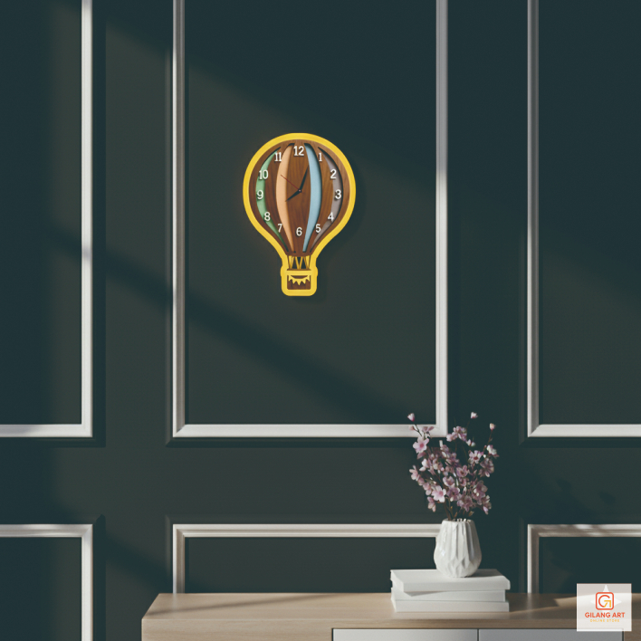 GILart NW113 - COOL AESTHETIC CARVED WALL CLOCK AIR BALLOON LIVING ROOM DECORATION